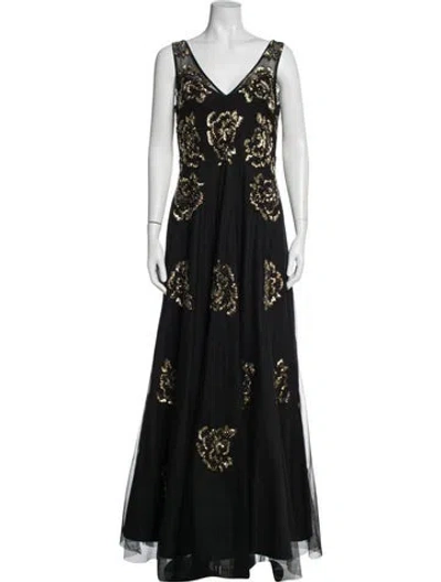 Pre-owned Aidan Mattox Floral Print Long Dress W/ Tags In Black