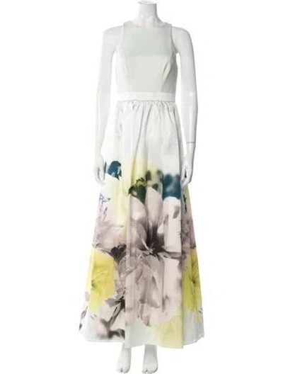 Pre-owned Aidan Mattox Floral Print Long Dress W/ Tags In Green