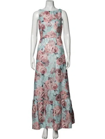 Pre-owned Aidan Mattox Floral Print Long Dress W/ Tags In Multicolor