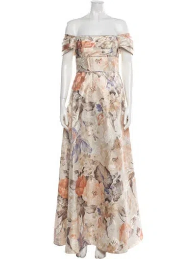 Pre-owned Aidan Mattox Floral Print Long Dress W/ Tags In Neutral