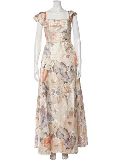 Pre-owned Aidan Mattox Floral Print Long Dress W/ Tags In Neutral