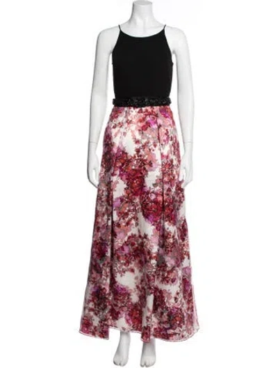 Pre-owned Aidan Mattox Floral Print Long Dress In White