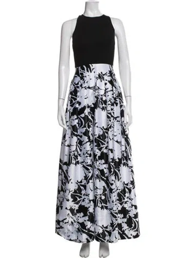 Pre-owned Aidan Mattox Floral Print Long Dress In White