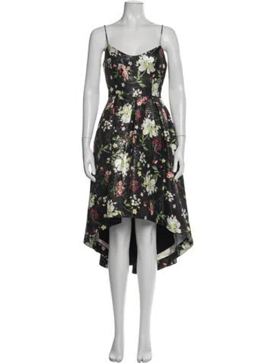 Pre-owned Aidan Mattox Floral Print Midi Length Dress In Black