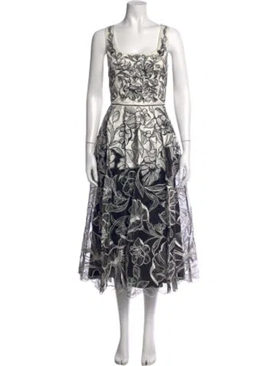Pre-owned Aidan Mattox Floral Print Midi Length Dress In Black