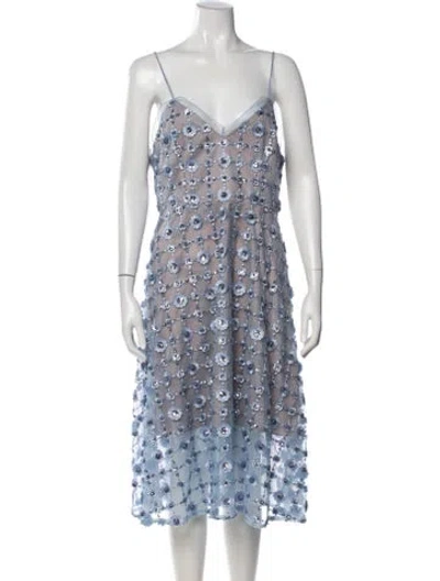 Pre-owned Aidan Mattox Floral Print Midi Length Dress In Blue