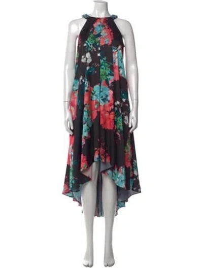 Pre-owned Aidan Mattox Floral Print Midi Length Dress In Multi
