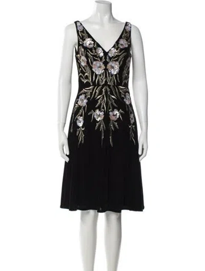 Pre-owned Aidan Mattox Floral Print Mini Dress In Black
