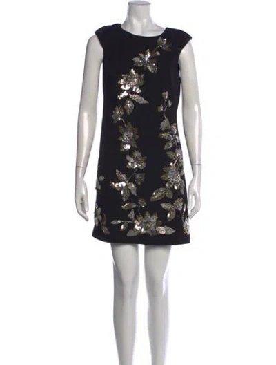 Pre-owned Aidan Mattox Floral Print Mini Dress In Black