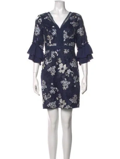 Pre-owned Aidan Mattox Floral Print Mini Dress In Blue