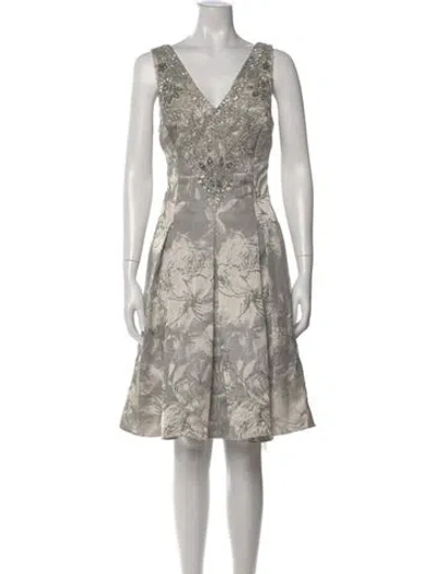 Pre-owned Aidan Mattox Floral Print Mini Dress In Gray