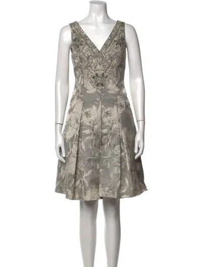 Pre-owned Aidan Mattox Floral Print Mini Dress In Silver