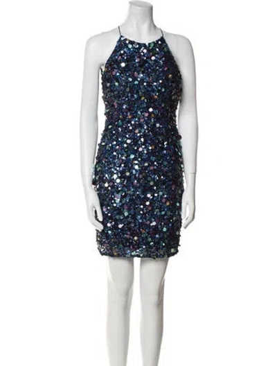 Pre-owned Aidan Mattox Floral Print Mini Dress W/ Tags In Blue