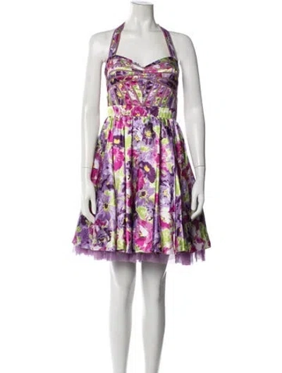 Pre-owned Aidan Mattox Floral Print Mini Dress W/ Tags In Purple