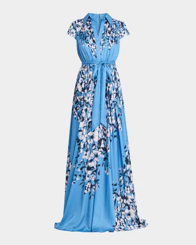 Aidan Mattox Floral-print Chiffon Maxi Dress In Multi