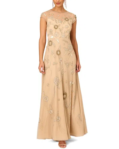 Aidan Mattox Fully Beaded Ballgown In Beige