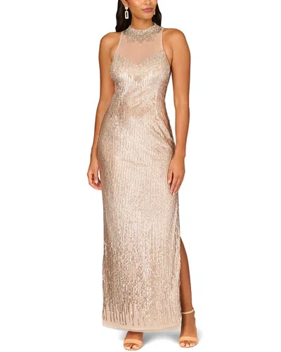 Aidan Mattox Fully Beaded Column Gown In Beige