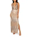 Aidan Mattox Beaded Deep V-neck Column Gown In Silver Multi