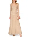 Aidan Mattox Fully Beaded Long Dress In Brown