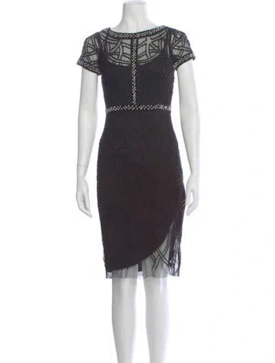 Pre-owned Aidan Mattox Graphic Print Knee-length Dress In Black