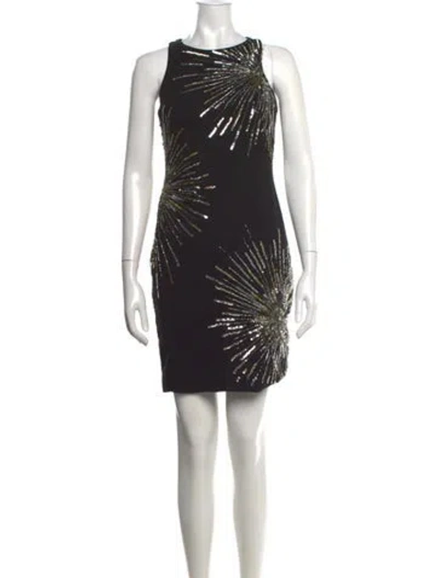 Pre-owned Aidan Mattox Graphic Print Mini Dress In Black