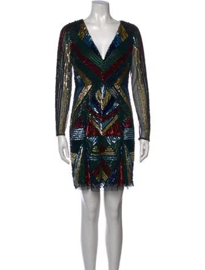 Pre-owned Aidan Mattox Graphic Print Mini Dress In Black