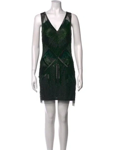 Pre-owned Aidan Mattox Graphic Print Mini Dress In Black