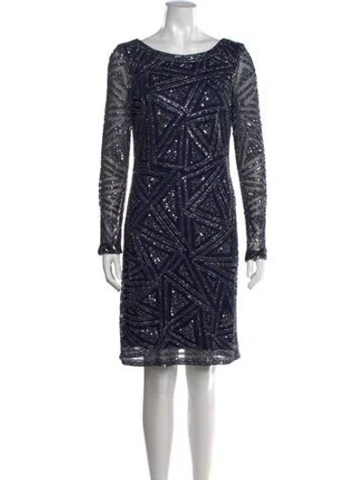 Pre-owned Aidan Mattox Graphic Print Mini Dress In Blue