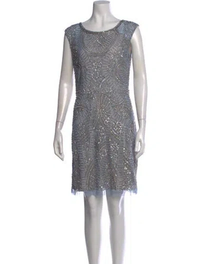 Pre-owned Aidan Mattox Graphic Print Mini Dress In Blue