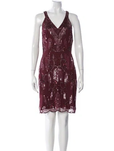Pre-owned Aidan Mattox Graphic Print Mini Dress In Burgundy