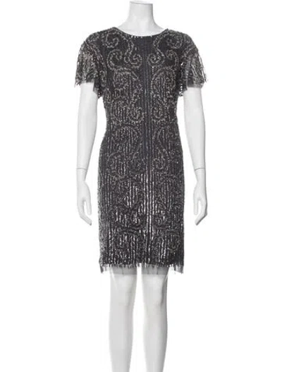 Pre-owned Aidan Mattox Graphic Print Mini Dress In Grey