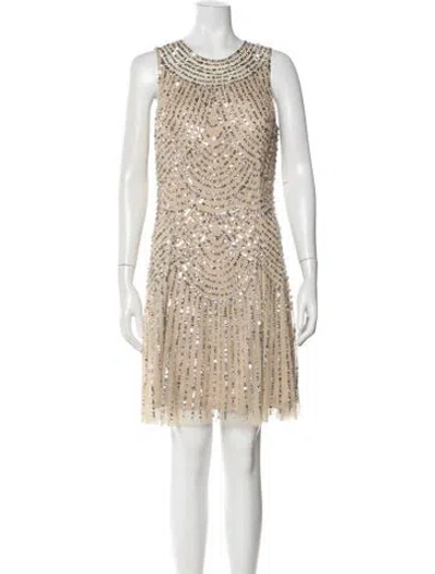 Pre-owned Aidan Mattox Graphic Print Mini Dress In Neutral