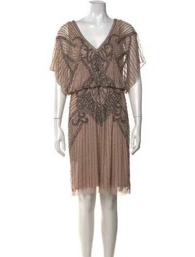 Pre-owned Aidan Mattox Graphic Print Mini Dress In Neutrals
