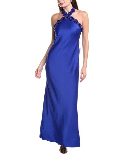 Aidan Mattox Halter Maxi Dress In Blue