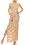 Aidan Mattox Halter-style Embroidered Beaded Dress In Light Mink