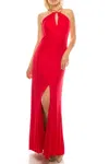 Aidan Mattox Halter-style Long Evening Dress In Ruby