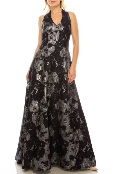 Aidan Mattox Halter-style Metallic A-line Dress In Twilight