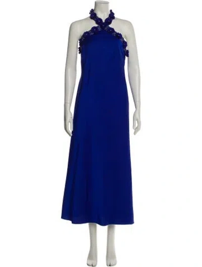 Pre-owned Aidan Mattox Halterneck Long Dress In Blue