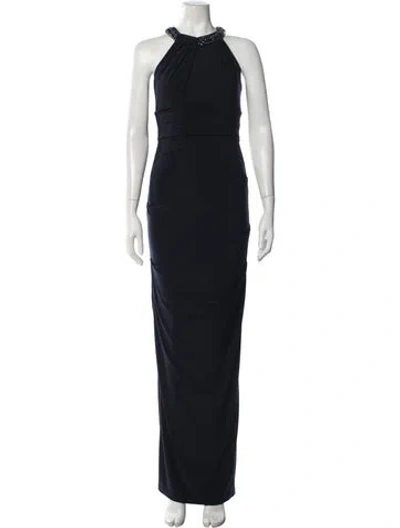 Pre-owned Aidan Mattox Halterneck Long Dress In Blue