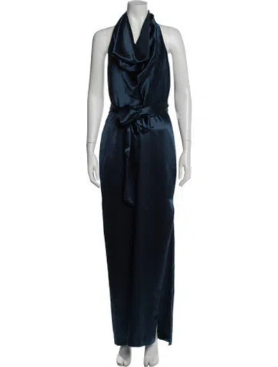 Pre-owned Aidan Mattox Halterneck Long Dress In Blue