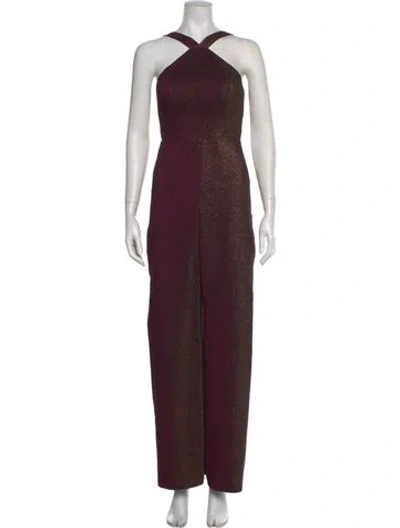 Pre-owned Aidan Mattox Halterneck Long Dress In Brown
