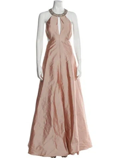 Pre-owned Aidan Mattox Halterneck Long Dress In Pink