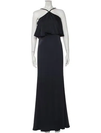 Pre-owned Aidan Mattox Halterneck Long Dress W/ Tags In Blue