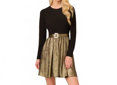 Aidan Mattox Jersey Metallic Short Dress In Black & Gold