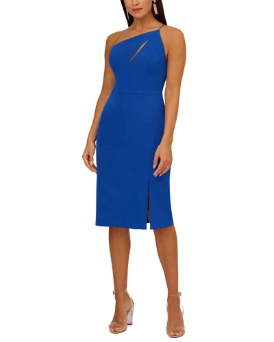 Aidan Mattox Knit Crepe One Shoulder Dress In Blue