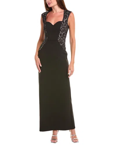 Aidan Mattox Lace Paneled Column Dress In Black