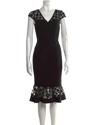 Pre-owned Aidan Mattox Lace Pattern Knee-length Dress In Black