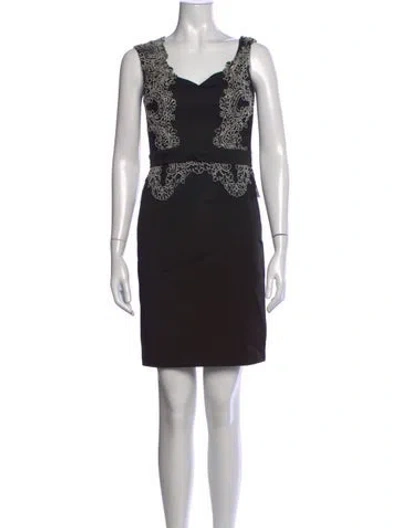 Pre-owned Aidan Mattox Lace Pattern Knee-length Dress In Black