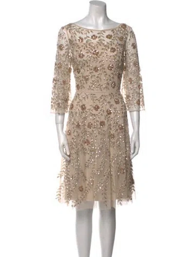 Pre-owned Aidan Mattox Lace Pattern Knee-length Dress In Neutral
