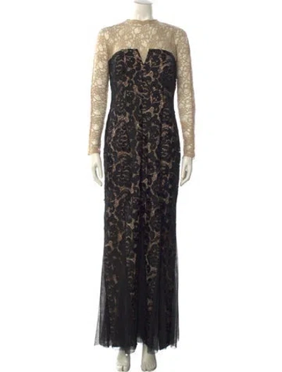 Pre-owned Aidan Mattox Lace Pattern Long Dress In Black